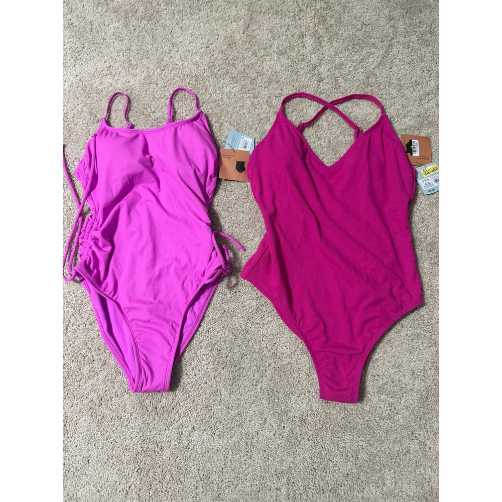 Shade & Shore Kona Sol‎ Purple Magenta Ribbed One Piece Swimsuit Bundle Size S